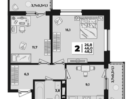 Продается 2-комнатная квартира ЖК Лето, литера 1.5, 48.2  м², 7447800 рублей
