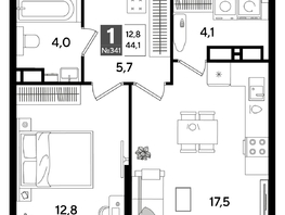 Продается 1-комнатная квартира ЖК DOGMA PARK (Догма парк), литера 19, 43.6  м², 7525360 рублей