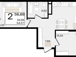 Продается 2-комнатная квартира ЖК Патрики, литер 1.3, 56.88  м&sup2;, 14390640 рублей