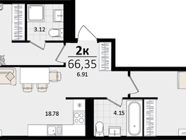 Продается 2-комнатная квартира ЖК Патрики, литер 4.1, 66.35  м&sup2;, 18451935 рублей