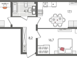 Продается 2-комнатная квартира ЖК Рекорд 2, литера 1, 68.9 м², 13263251 рублей