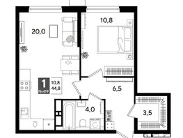Продается 1-комнатная квартира ЖК DOGMA PARK (Догма парк), литера 13, 44.8 м², 7992320 рублей