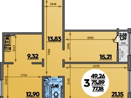 Продается 3-комнатная квартира ЖК Молодежный 2, литера 3, 77.18 м², 7992507 рублей