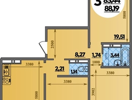 Продается 3-комнатная квартира ЖК Восточный, литера 47, 88.19  м², 10177126 рублей