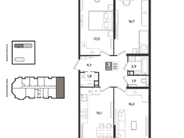 Продается 3-комнатная квартира ЖК Рекорд 2, литера 3, 95.5  м&sup2;, 18612950 рублей