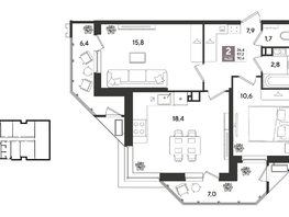Продается 2-комнатная квартира ЖК Рекорд 2, литера 3, 70.6  м&sup2;, 15750860 рублей