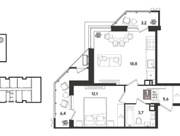 Продается 1-комнатная квартира ЖК Рекорд 2, литера 3, 49.8  м&sup2;, 13062540 рублей