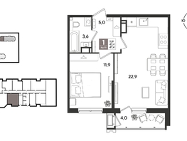 Продается 1-комнатная квартира ЖК Рекорд 2, литера 3, 47.4  м&sup2;, 11101080 рублей