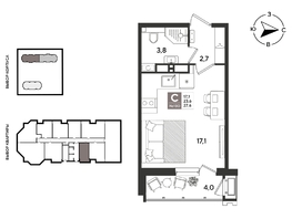 Продается Студия ЖК Рекорд 2, литера 3, 27.6  м&sup2;, 8307600 рублей