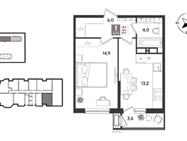 Продается 1-комнатная квартира ЖК Рекорд 2, литера 3, 41.7  м&sup2;, 10220670 рублей