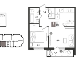 Продается 1-комнатная квартира ЖК Рекорд 2, литера 4, 50.4  м&sup2;, 12070800 рублей