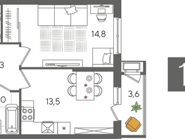 Продается 1-комнатная квартира ЖК Рекорд 2, литера 4, 42.2  м², 8933740 рублей
