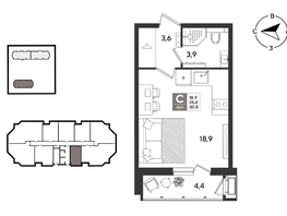 Продается Студия ЖК Рекорд 2, литера 4, 30.8  м&sup2;, 8389920 рублей