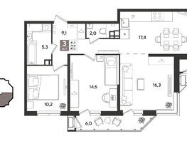 Продается 3-комнатная квартира ЖК Рекорд 2, литера 4, 87.2  м&sup2;, 17387680 рублей