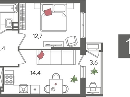 Продается 1-комнатная квартира ЖК Рекорд 2, литера 4, 41.8  м², 8899220 рублей