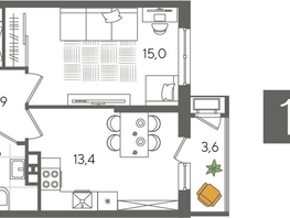 Продается 1-комнатная квартира ЖК Рекорд 2, литера 4, 41.8  м&sup2;, 10241000 рублей