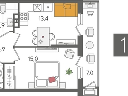Продается 1-комнатная квартира ЖК Рекорд 2, литера 4, 45.2  м², 8899880 рублей