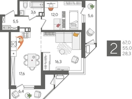 Продается 2-комнатная квартира ЖК Рекорд 2, литера 4, 67  м², 13346400 рублей