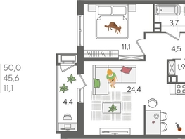 Продается 1-комнатная квартира ЖК Рекорд 2, литера 4, 50  м², 10390000 рублей