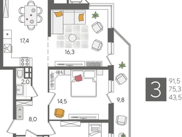 Продается 3-комнатная квартира ЖК Рекорд 2, литера 4, 91.5  м², 17796750 рублей