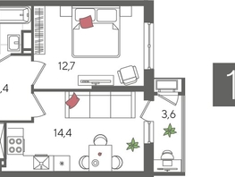 Продается 1-комнатная квартира ЖК Рекорд 2, литера 4, 41.6  м², 8977280 рублей
