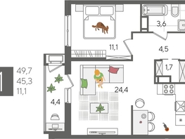Продается 1-комнатная квартира ЖК Рекорд 2, литера 4, 49.7  м², 10456880 рублей