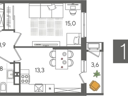 Продается 1-комнатная квартира ЖК Рекорд 2, литера 4, 41.6  м², 8906560 рублей