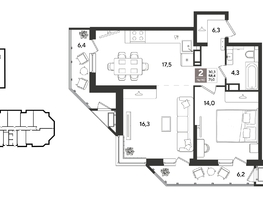 Продается 2-комнатная квартира ЖК Рекорд 2, литера 4, 71  м&sup2;, 14746700 рублей