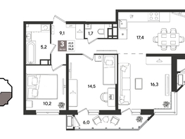 Продается 3-комнатная квартира ЖК Рекорд 2, литера 4, 86.8  м&sup2;, 18175920 рублей