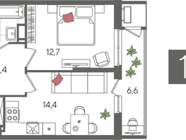 Продается 1-комнатная квартира ЖК Рекорд 2, литера 4, 44.6  м², 9959180 рублей