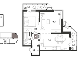 Продается 2-комнатная квартира ЖК Рекорд 2, литера 4, 66.8  м&sup2;, 14362000 рублей