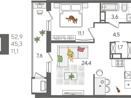 Продается 1-комнатная квартира ЖК Рекорд 2, литера 4, 52.9  м&sup2;, 13066300 рублей