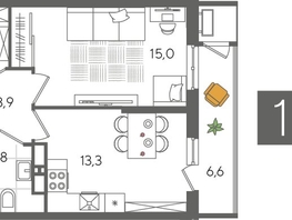 Продается 1-комнатная квартира ЖК Рекорд 2, литера 4, 44.6  м², 10128660 рублей