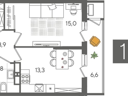 Продается 1-комнатная квартира ЖК Рекорд 2, литера 4, 44.6  м&sup2;, 11310560 рублей
