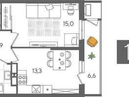 Продается 1-комнатная квартира ЖК Рекорд 2, литера 4, 44.6  м², 10115280 рублей
