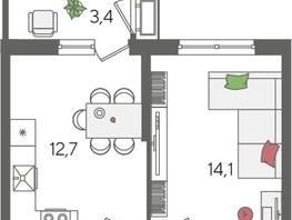 Продается 1-комнатная квартира ЖК Рекорд 2, литера 5, 41.9  м², 8656540 рублей