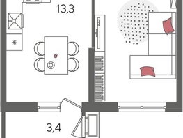 Продается 1-комнатная квартира ЖК Рекорд 2, литера 5, 41.4  м², 9356400 рублей