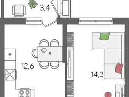 Продается 1-комнатная квартира ЖК Рекорд 2, литера 5, 41.4  м², 8731260 рублей