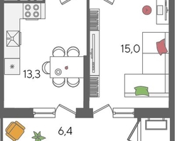 Продается 1-комнатная квартира ЖК Рекорд 2, литера 5, 44.4  м², 10389600 рублей