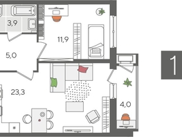 Продается 1-комнатная квартира ЖК Рекорд 2, литера 5, 48.1  м², 9576710 рублей