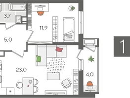 Продается 1-комнатная квартира ЖК Рекорд 2, литера 5, 47.6  м², 9500960 рублей
