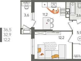 Продается 1-комнатная квартира ЖК Рекорд 2, литера 5, 36.5  м², 8672400 рублей