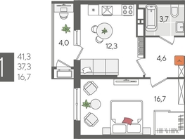 Продается 1-комнатная квартира ЖК Рекорд 2, литера 5, 41.3  м², 8986880 рублей