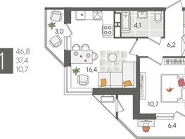 Продается 1-комнатная квартира ЖК Рекорд 2, литера 5, 46.8  м², 9832680 рублей