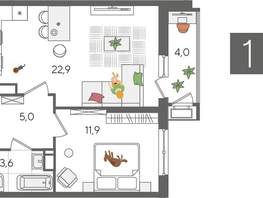 Продается 1-комнатная квартира ЖК Рекорд 2, литера 5, 47.4  м&sup2;, 11613000 рублей