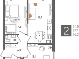 Продается 2-комнатная квартира ЖК Рекорд 2, литера 5, 64.5  м&sup2;, 13067700 рублей