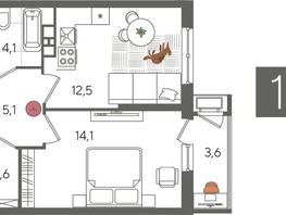 Продается 1-комнатная квартира ЖК Рекорд 2, литера 5, 42  м², 9067800 рублей