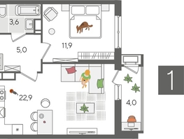 Продается 1-комнатная квартира ЖК Рекорд 2, литера 5, 47.4  м², 9788100 рублей