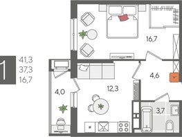 Продается 1-комнатная квартира ЖК Рекорд 2, литера 5, 41.3  м², 9036440 рублей