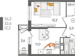 Продается 1-комнатная квартира ЖК Рекорд 2, литера 5, 36.2  м², 8604740 рублей